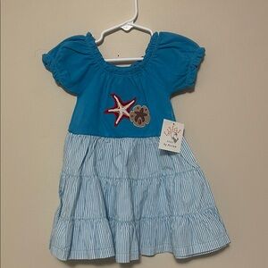 NWT- Boutique Blue Kids Dress with Seersucker tiered skirt - 2T